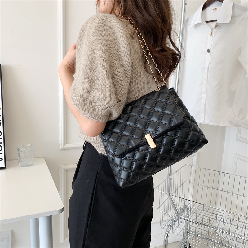 Túi Đeo JASMIN NOIR Vai Nắp Gập Nhỏ Họa Tiết Kẻ Sọc Phối Dây Xích Thời Trang Cho Nữ