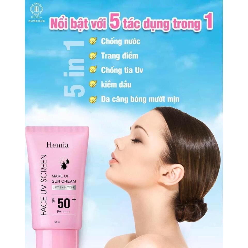 [CHÍNH HÃNG] kem chống nắng HEMIA Hàn Quốc, nâng tone, kiềm dầu, thấm nhanh, không bóng nhờn, không bết rít, SPF 50+ | BigBuy360 - bigbuy360.vn