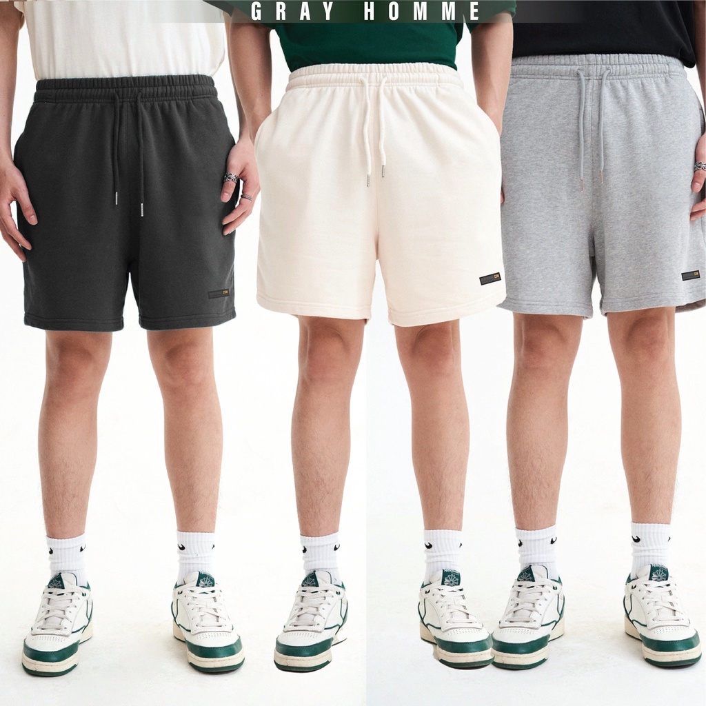 Quần short nỉ Nam Nữ UNISEX Grayhomme chất nỉ Knit CRAB, Quần đùi unisex ống suông nam nữ dày dặn BSN001