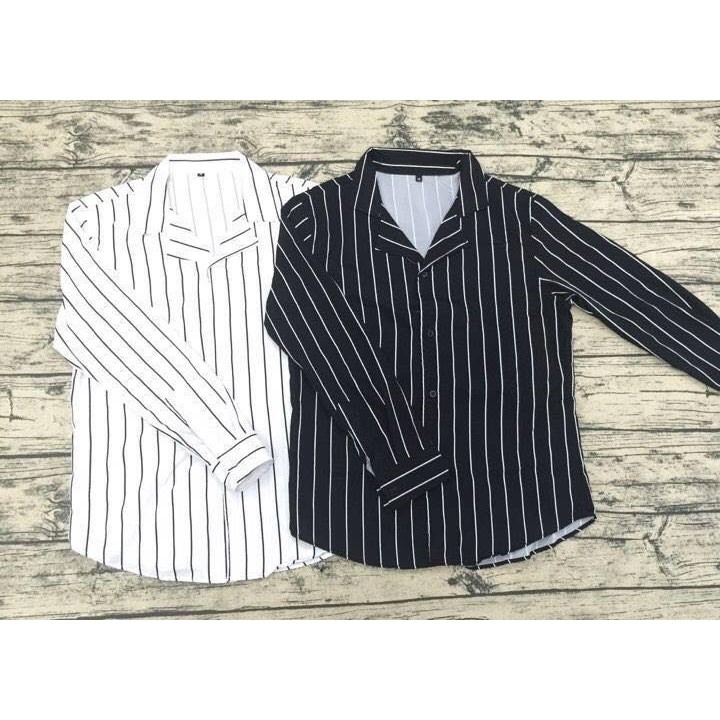 Áo sơ mi nam sọc đen trắng 💝 áo sơ mi tay dày HOT vải Thái bền đẹp chống xù