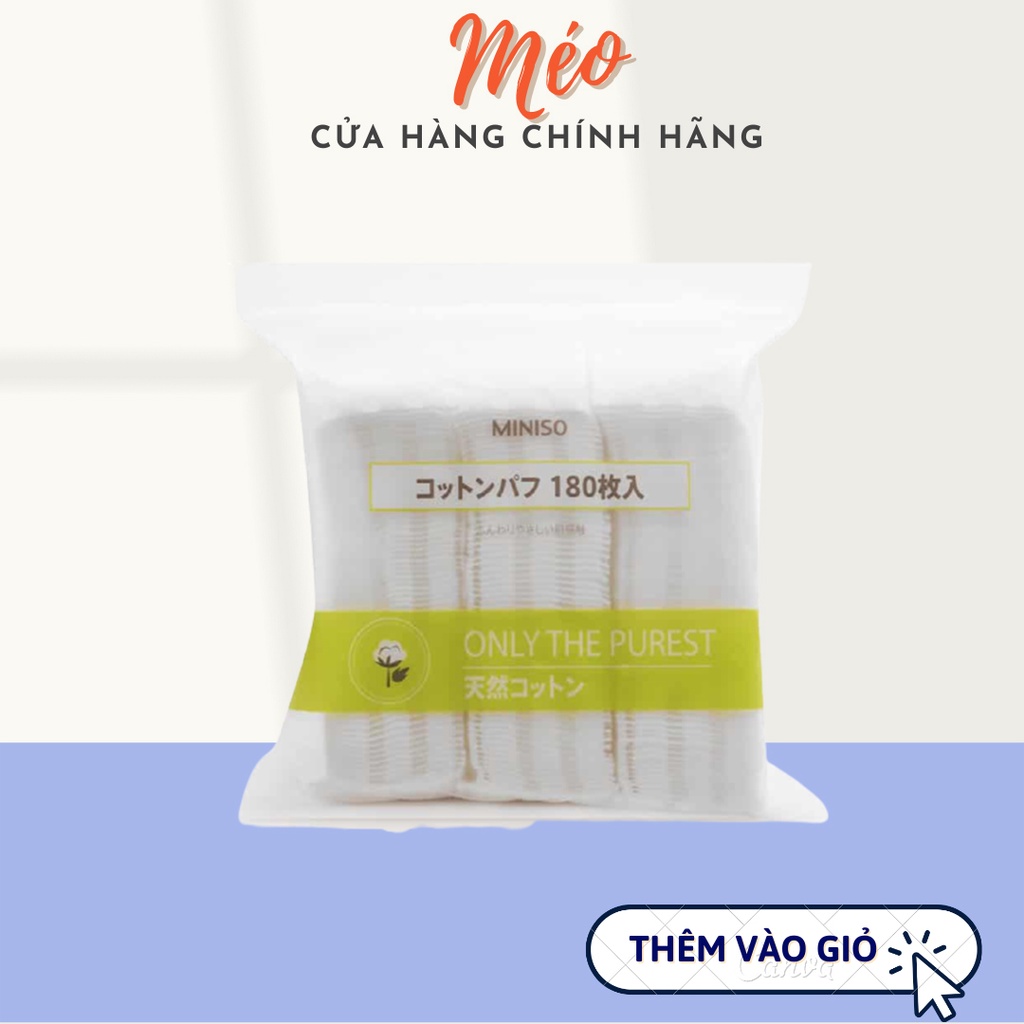 [CHÍNH HÃNG] Bông Tẩy Trang Miniso Nhật Bản Túi Zip 180 Miếng_Bông mềm nhẹ_Tẩy sạch bong