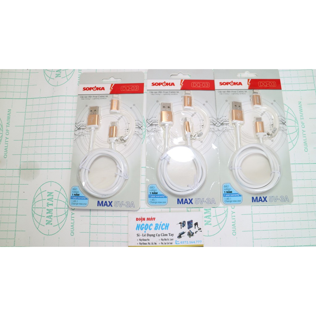 Cáp Sạc Đa Năng SOPOKA DQ03 Tích Hợp Chân Lighting, Micro USB Chính Hãng Dây 1M