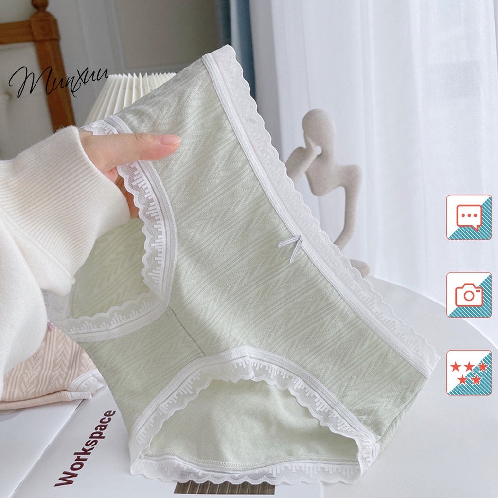 Quần lót nữ MUNXUU vải cotton co dãn 4 chiều phối viền ren mềm mịn thoáng mát - QC132