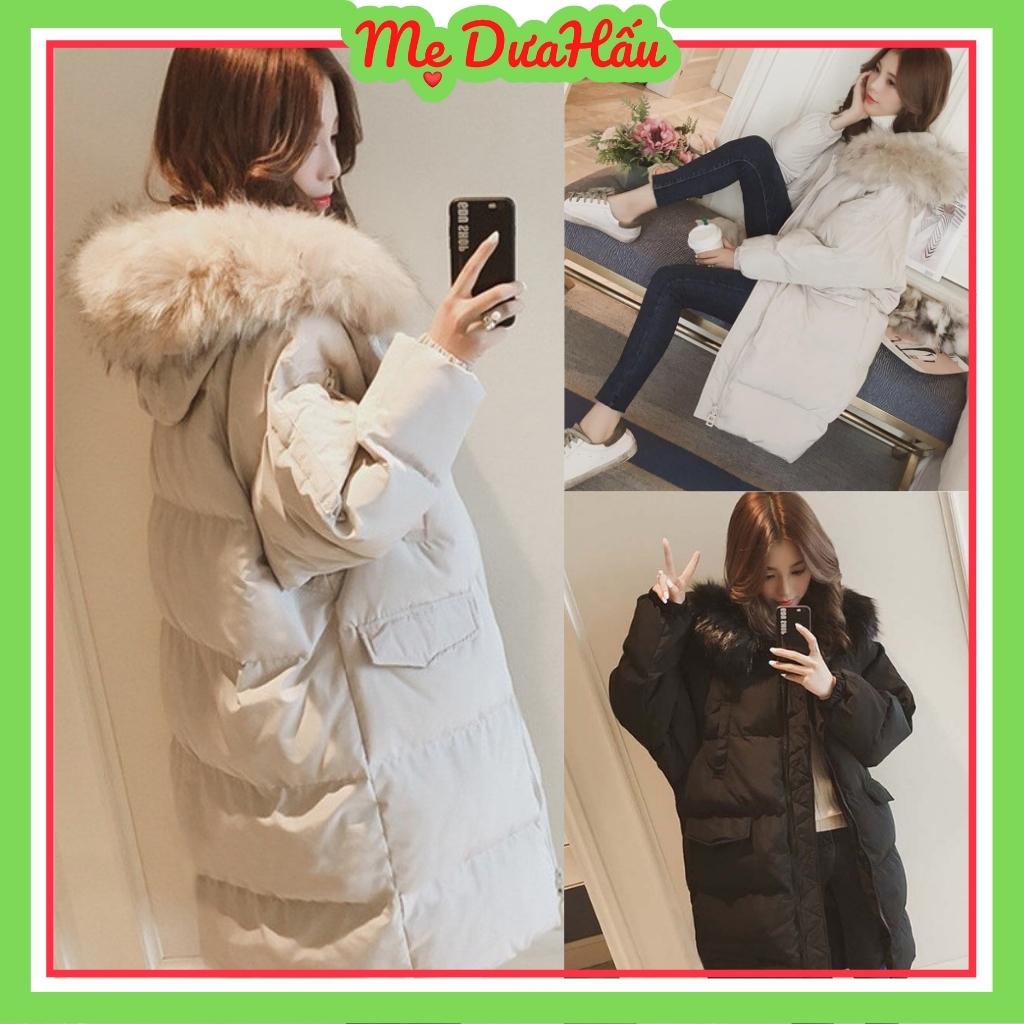 Áo phao dáng dài, áo khoác nữ dáng dài có mũ vành lông. | BigBuy360 - bigbuy360.vn