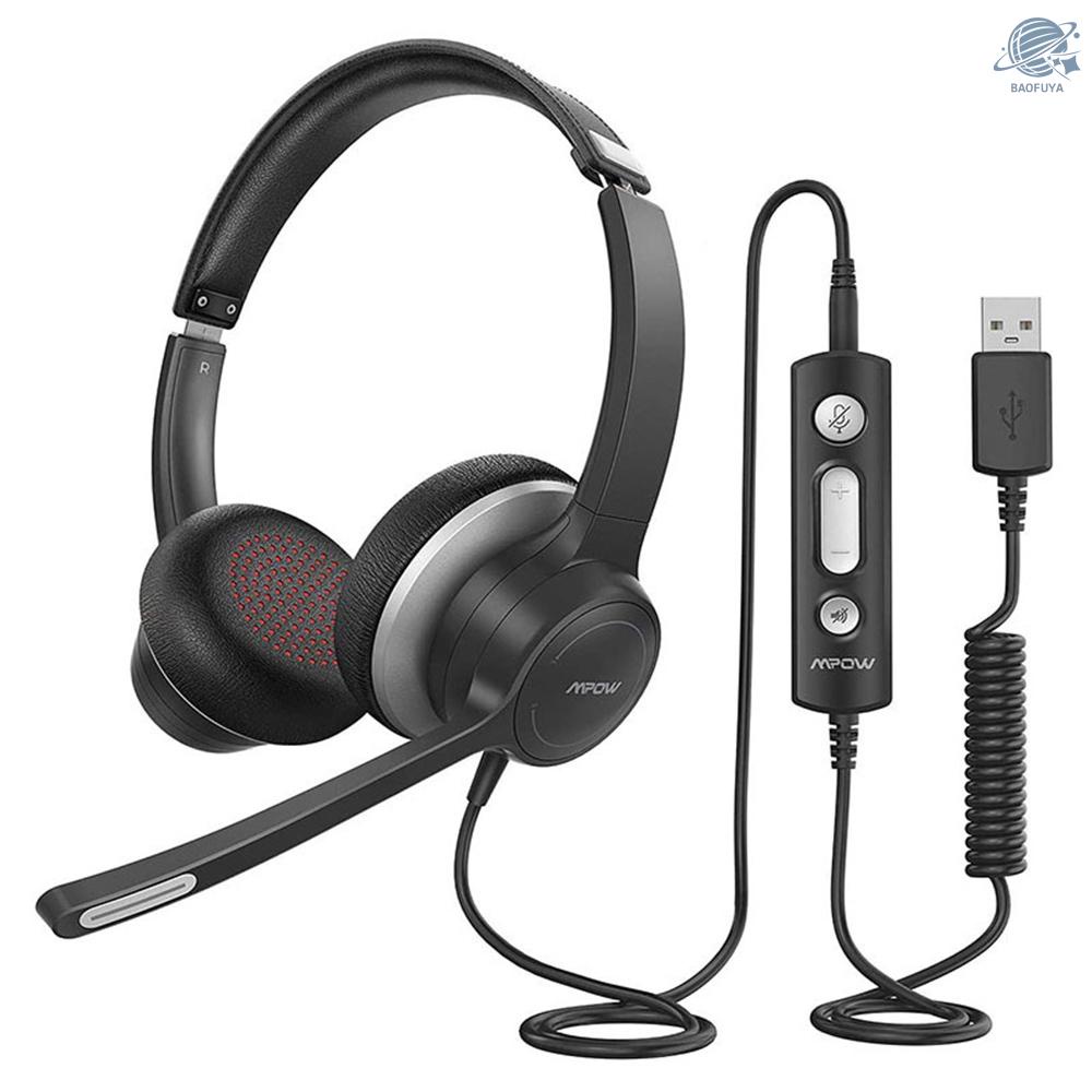 BF Mpow HC6 USB/3.5mm Headset with Microphone On-Ear 270 Degree Boom Mic In-line Control with Mute for Call Center PC Cellphone