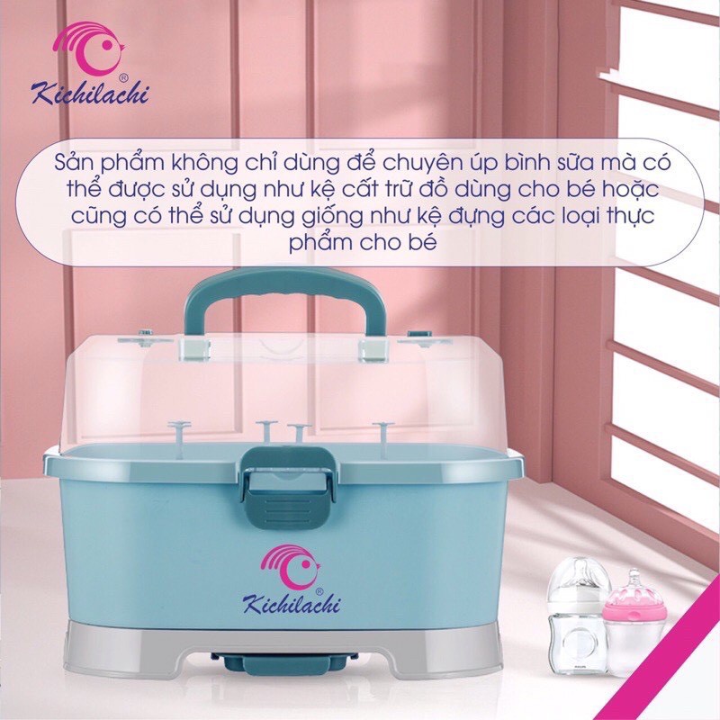 Giá úp bình sữa Kichilachi có nắp đậy và khay hứng nước