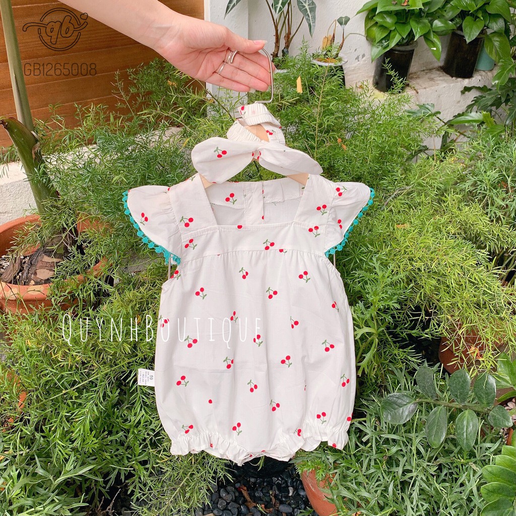 Quần áo trẻ em QUỲNH BOUTIQUE Bodysuit  Cherry viền xanh cho bé yêu