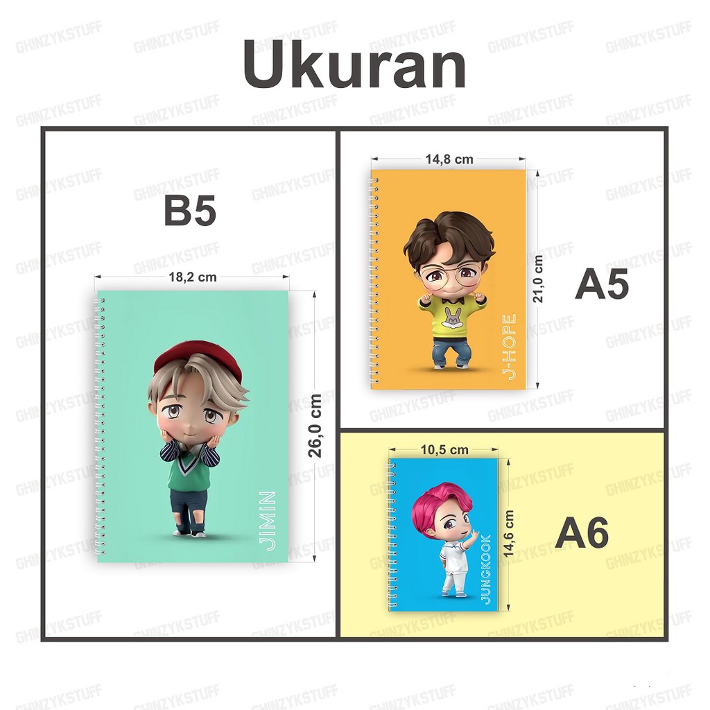 Sổ Tay In Hình Các Nhân Vật Bt21 Bts V Taehyung Jungkook Kpop 3d Chibi 3d A6 (14.5x10.5cm)