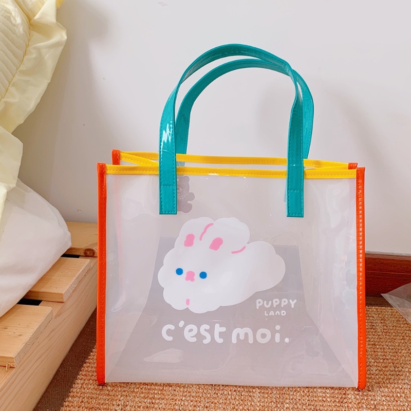 Túi Xách PVC Trong Suốt Cỡ Lớn In Họa Tiết Hoạt Hình Màu Cầu Vồng Thời Trang Đi Biển