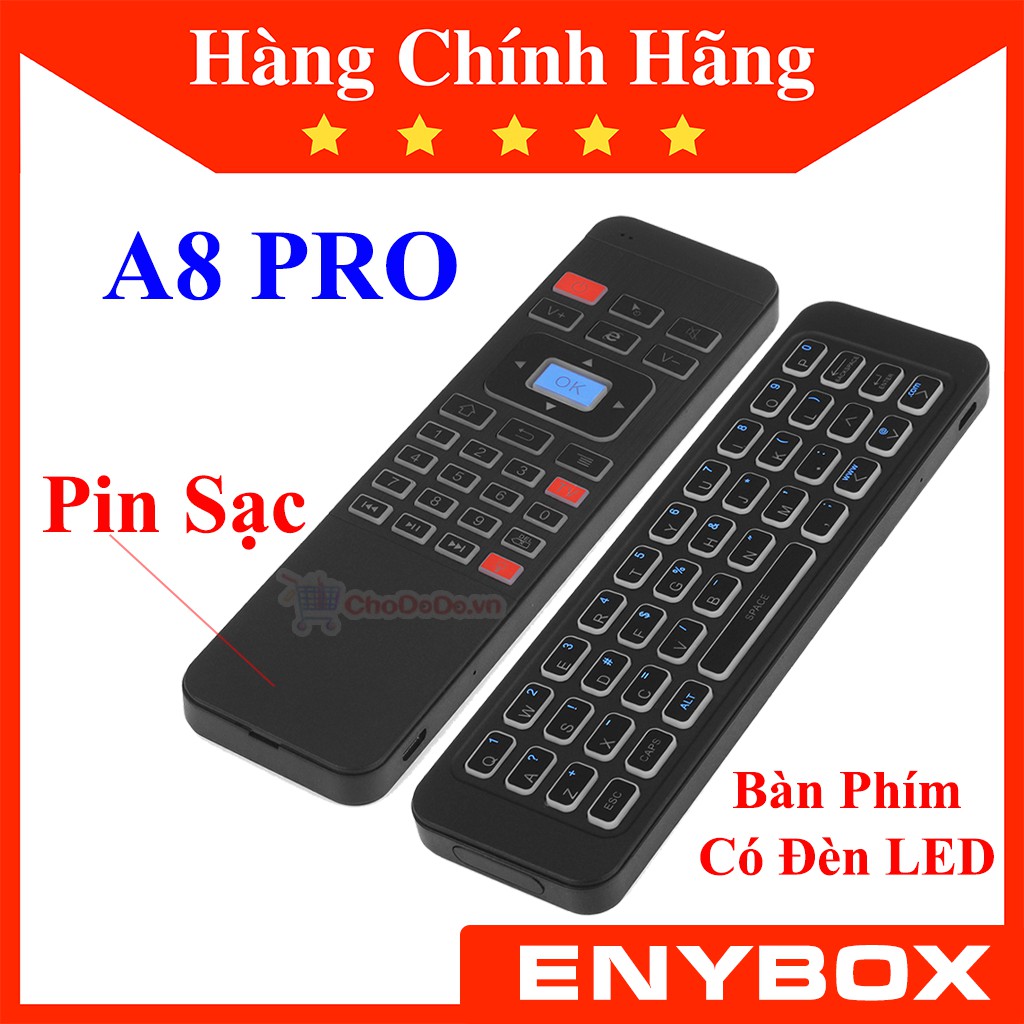 Chuột bay bàn phím A8 Pro có pin sạc và đèn LED sáng vào ban đêm dùng cho Android TV Box, Smart TV, 