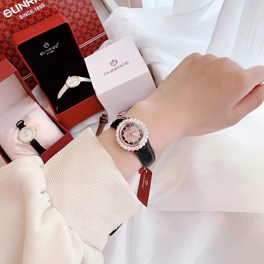 Đồng hồ nữ chính hãng dây da Sunrise 9820BA sapphire chống xước, chống nước, bảo hành 12 tháng