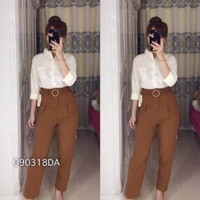 Quần tây baggy kèm nịt khoen tròn Lovi