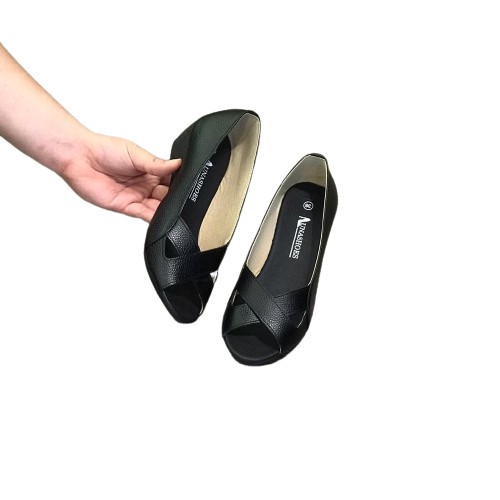 Giày đế xuồng nữ búp bê 3p Lunashoes (25804) hở mũi da thật cao cấp dễ đi kiểu Hàn quốc nhiều màu giầy cho mẹ trung niên