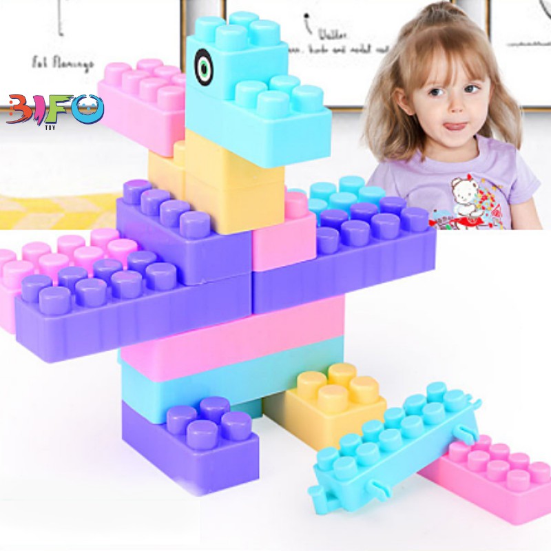 Bộ lắp ghép xếp hình pastel colors cho bé 80 mảnh ghép hộp nhựa có quai xách tiện lợi