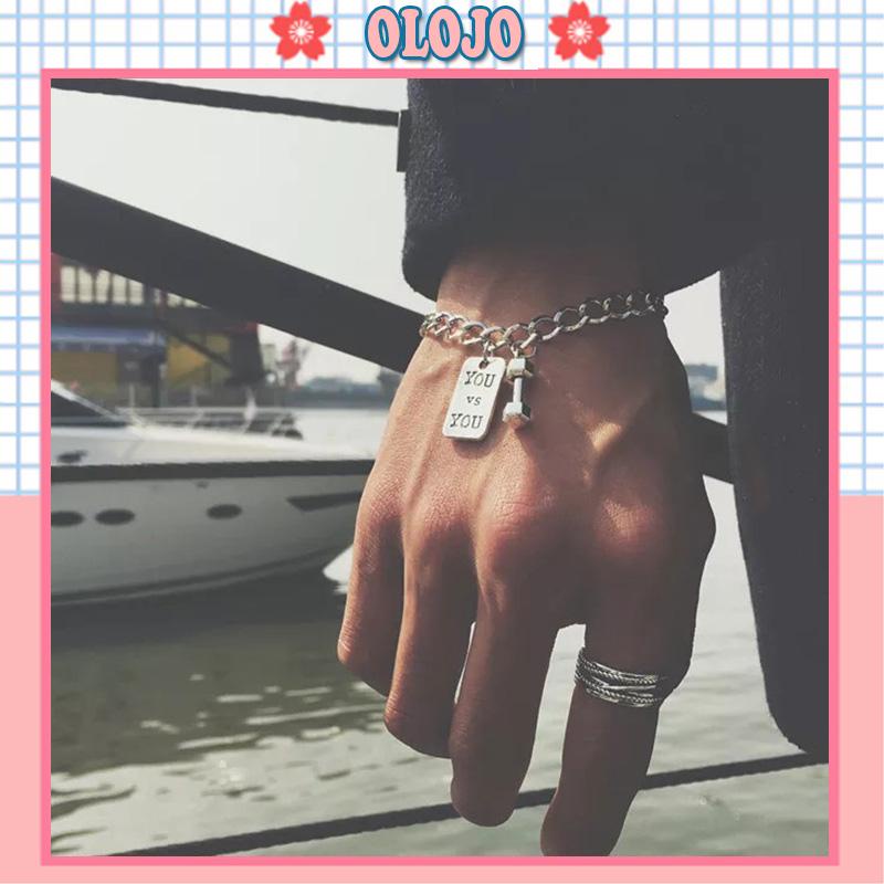 (OLOJO.vn) Vòng Tay Chuỗi Xích Hình Vuông In Chữ You And Me Phong Cách Punk Hiphop Dành Cho Nam Và Nữ