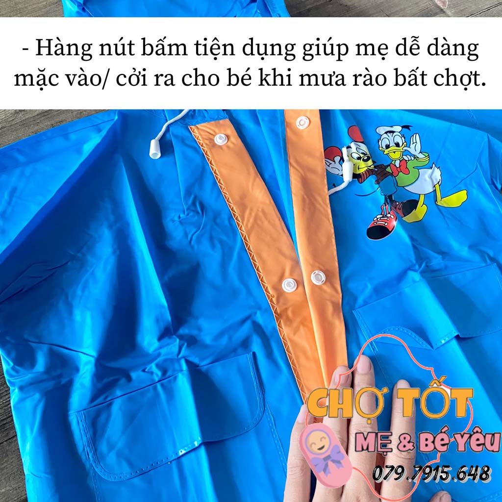 Áo Mưa Trẻ Em, Áo Mưa Bộ Cho Bé In Hình Dày Dặn Đi Mưa Không Thấm Loại Tốt 1-10 tuổi