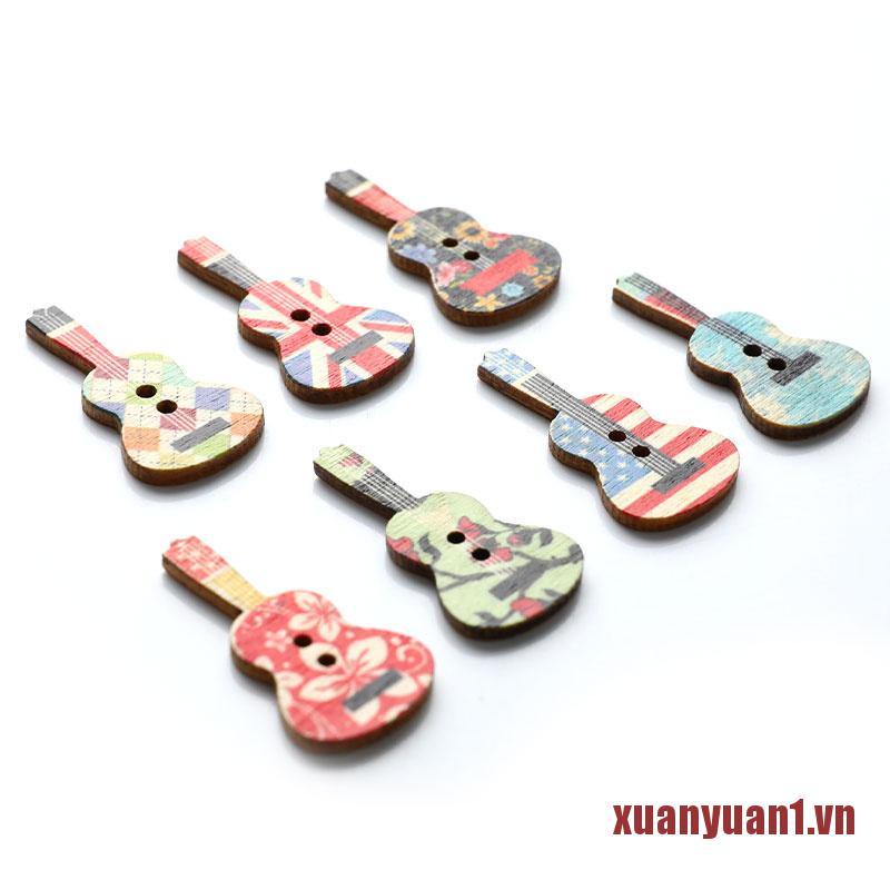 XUAN 50PCS Fashion Guitar Painting 2 Holes DIY Wooden Buttons Sewing Accessorie