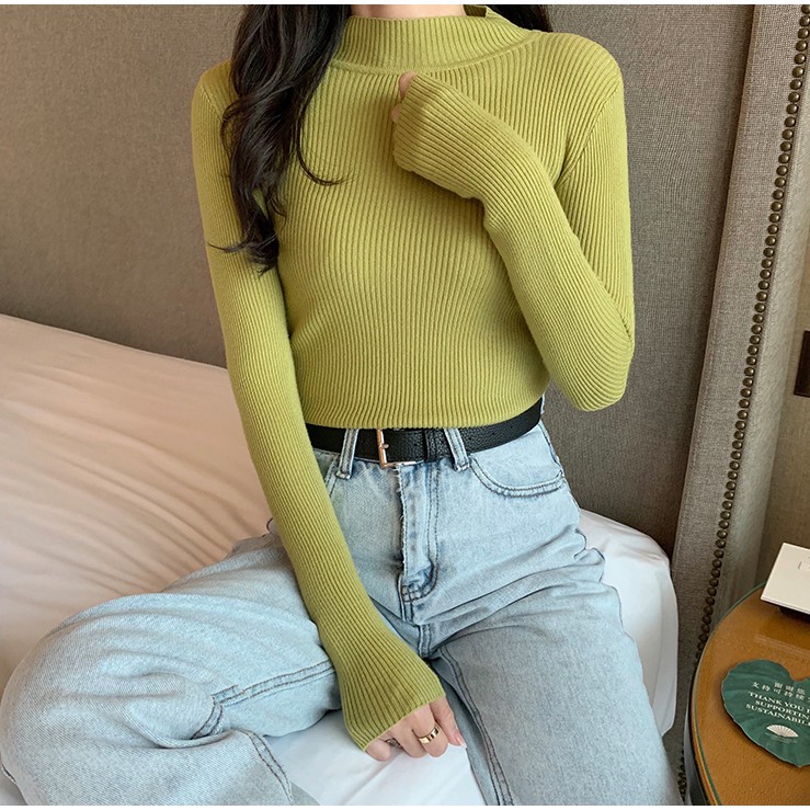Áo sweater tay dài cổ cao ôm dáng trẻ trung thời trang dành cho nữ | BigBuy360 - bigbuy360.vn
