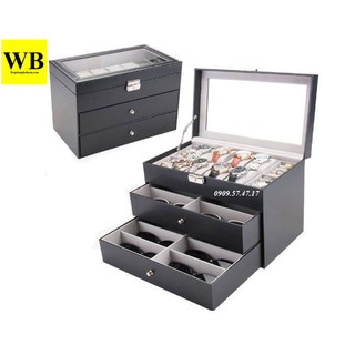 [CAO CẤP] Hộp Đựng Đồng Hồ Trang Sức Và Mắt Kính 3 Tầng No.2