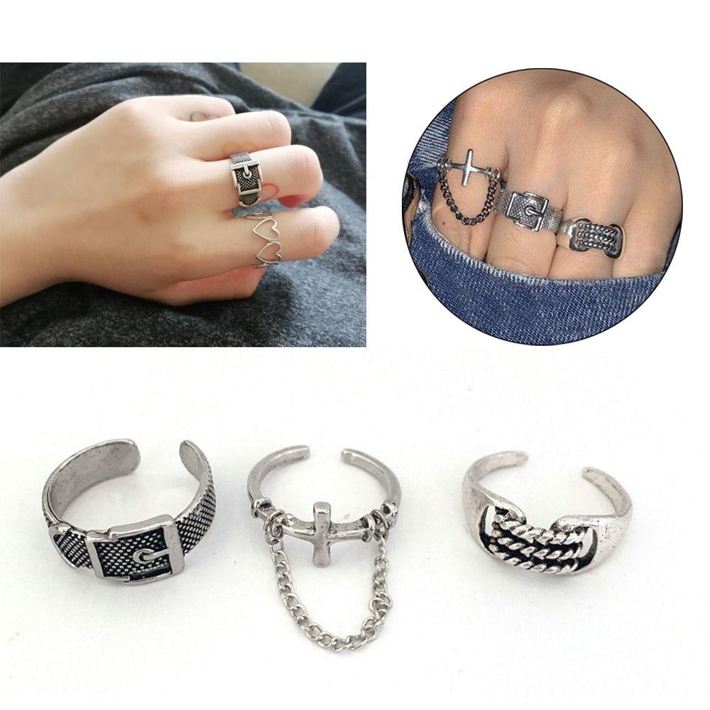 Nhẫn Dây Xích Chéo Thời Trang Cổ Điển KENT1|Vòng Đeo Tay Kiểu Gothic Đơn Giản Có Thể Điều Chỉnh