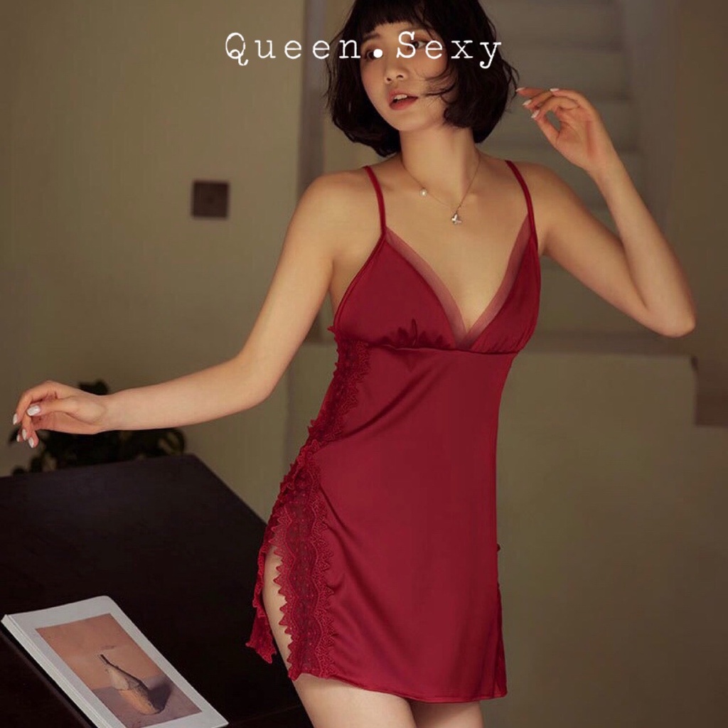 Váy ngủ ren hông xẻ tà và dây đan chéo lưng sexy, gợi cảm - Queen.Sexy - Quảng Châu cao cấp - Freeship - VN1