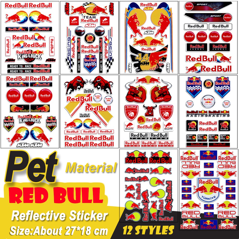 Bộ nhãn dán phản quang hình Red Bull trang trí mũ bảo hiểm xe máy xe hơi