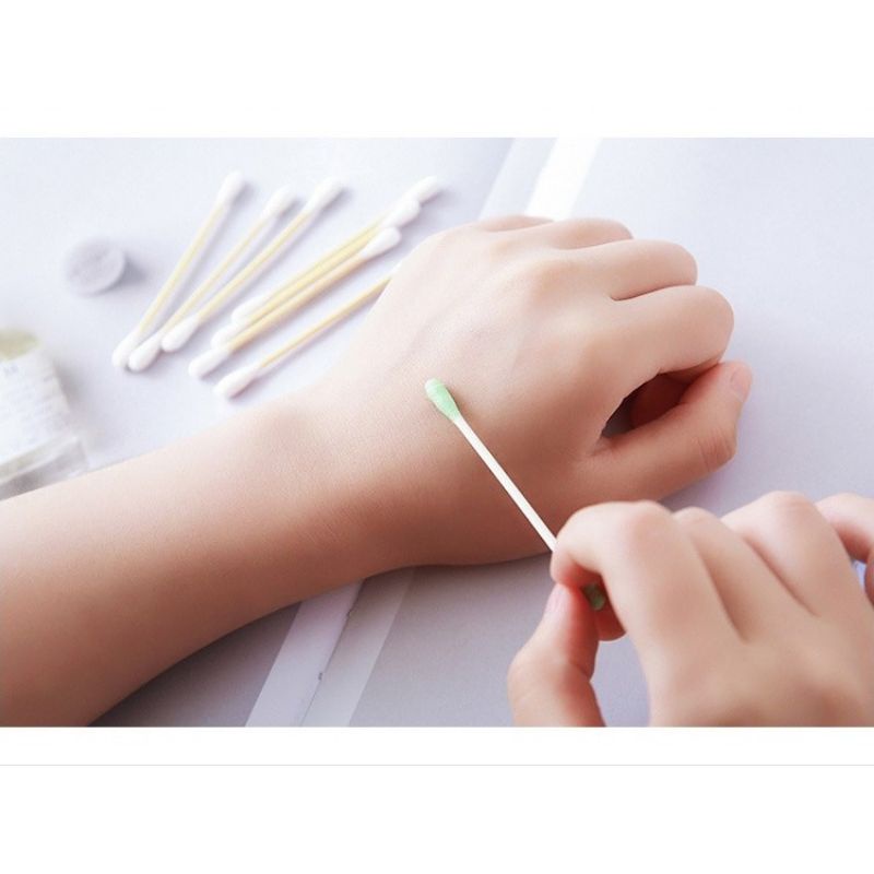 [HCM] Túi 100 que Tăm Bông Ngoáy Tai 2 Đầu Thân Gỗ Đa Năng - Tiện lợi - Thân Thiện Với Môi Trường