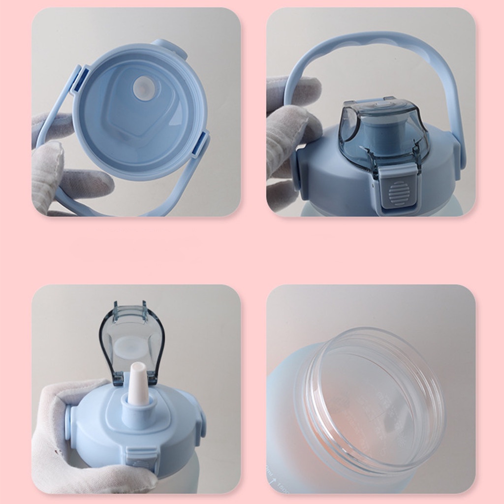 Bình nước 2 lít SUNHOME tặng Sticker cho người lười, bình đựng nước cho bé cute 2000ml có ống hút, vạch chia giờ