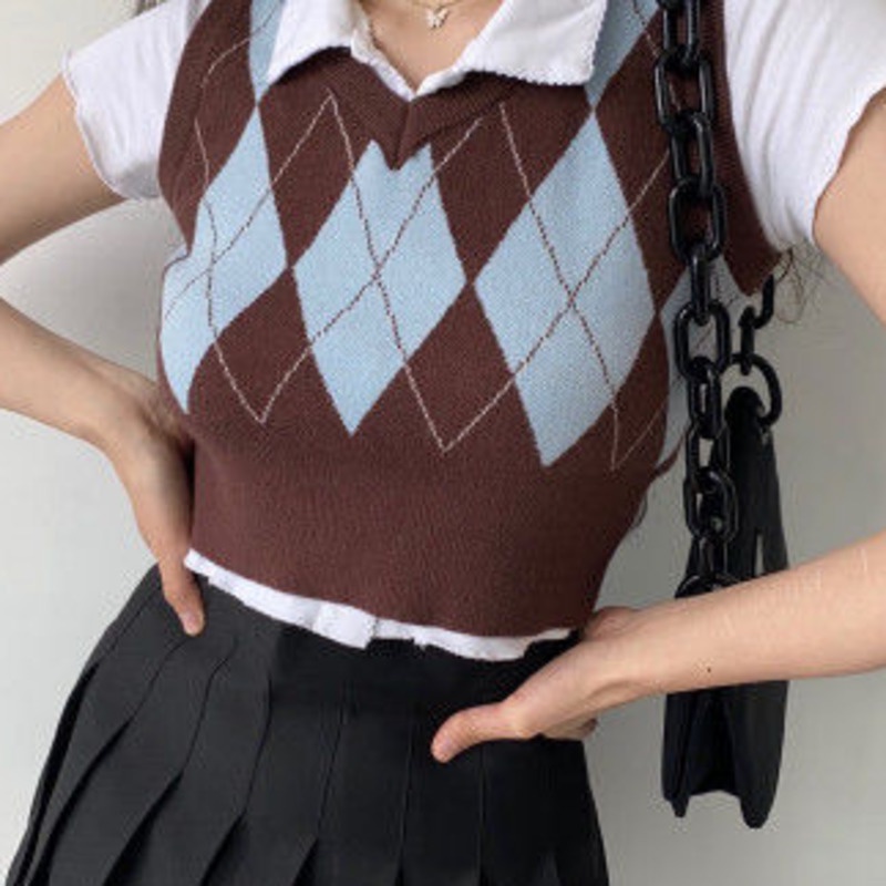 Áo Croptop Sát Nách Họa Tiết Sọc Caro Phong Cách Retro Hàn Quốc