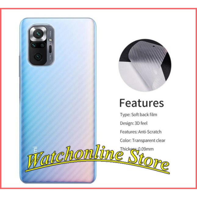 Miếng dán Carbon mặt lưng Redmi Note 10 4G 5G / Redmi Note 10 pro K40 pro k20 pro K30 pro Note 9s Redmi 9/9a/9c ...