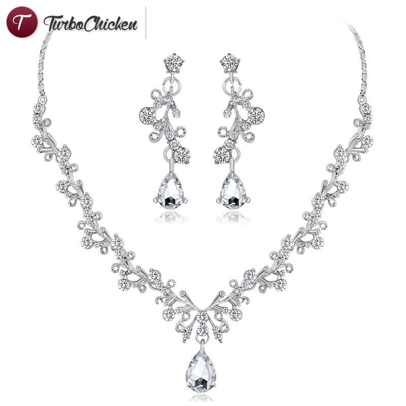 #Trang sức# Necklace Earrings Pendant Set Women Lady Jewelry Wedding Alloy Fashion Gift Decoration