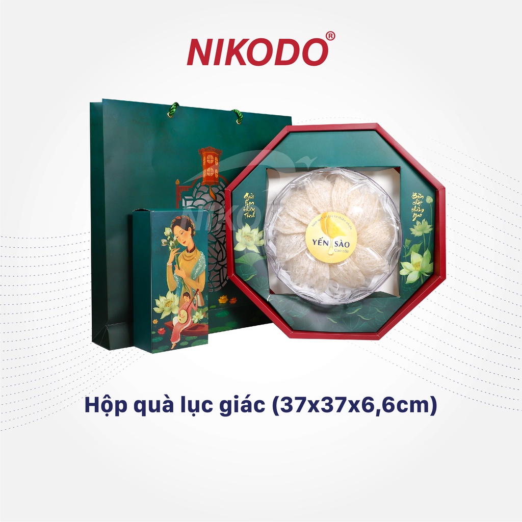 Bộ hộp đựng yến sào 100G khay hoa mai, hộp quà lục giác + túi giấy thiết kế chủ đề - Nikodo sỉ, lẻ phụ kiện yến sào