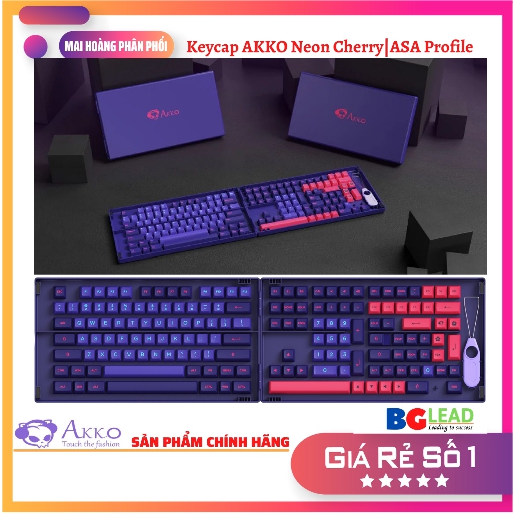 [Chính hãng] Bộ keycap cho bàn phím cơ Akko Neon Cherry Profile 157 nút|ASA Profile 158 nút - Mai Hoàng phân phối