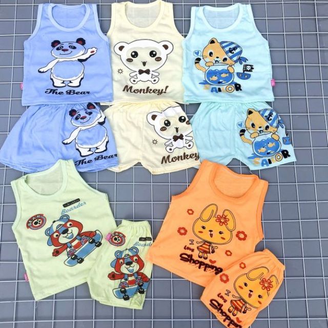 Combo 5 bộ bé trai in chữ FiLA quần kẻ đen