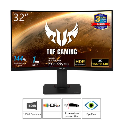 Màn Hình Cong Gaming Asus TUF VG32VQ 32" WQHD (2560 x 1440) TN 144Hz FreeSync - Hàng Chính Hãng