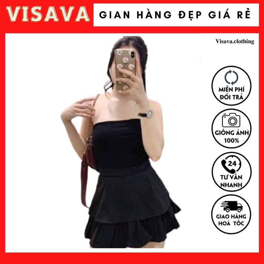 Chân Váy Xếp Ly+Chân Váy 2 Tầng Xếp Ly Ngắn Dáng Xòe Kèm Lót Visava Có Quần Trong Màu Đen Có 3 Size Hót Nhất 2021