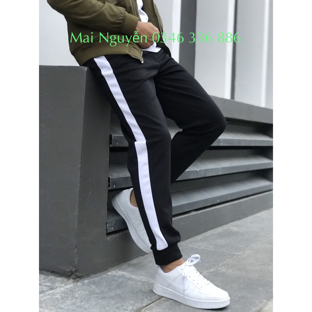 Quần Thể Thao Nam  Sọc Trắng Co Giãn Ống Bó Co dãn tốt, phù hợp với mặc dạo phố, thể dục thể thao