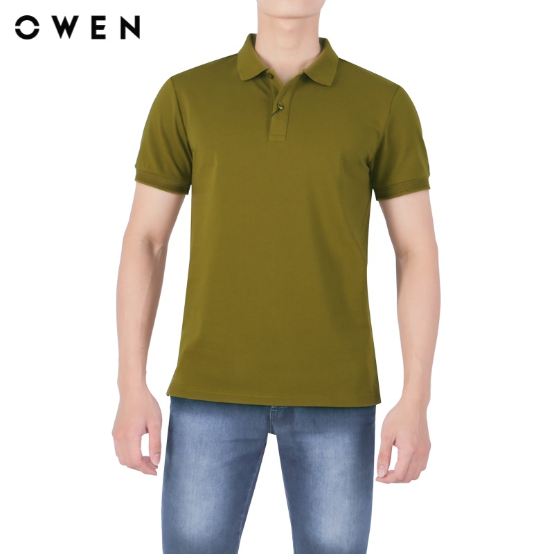 Áo polo ngắn tay Nam Owen Cotton Bodyfit màu Xanh rêu - APV23709