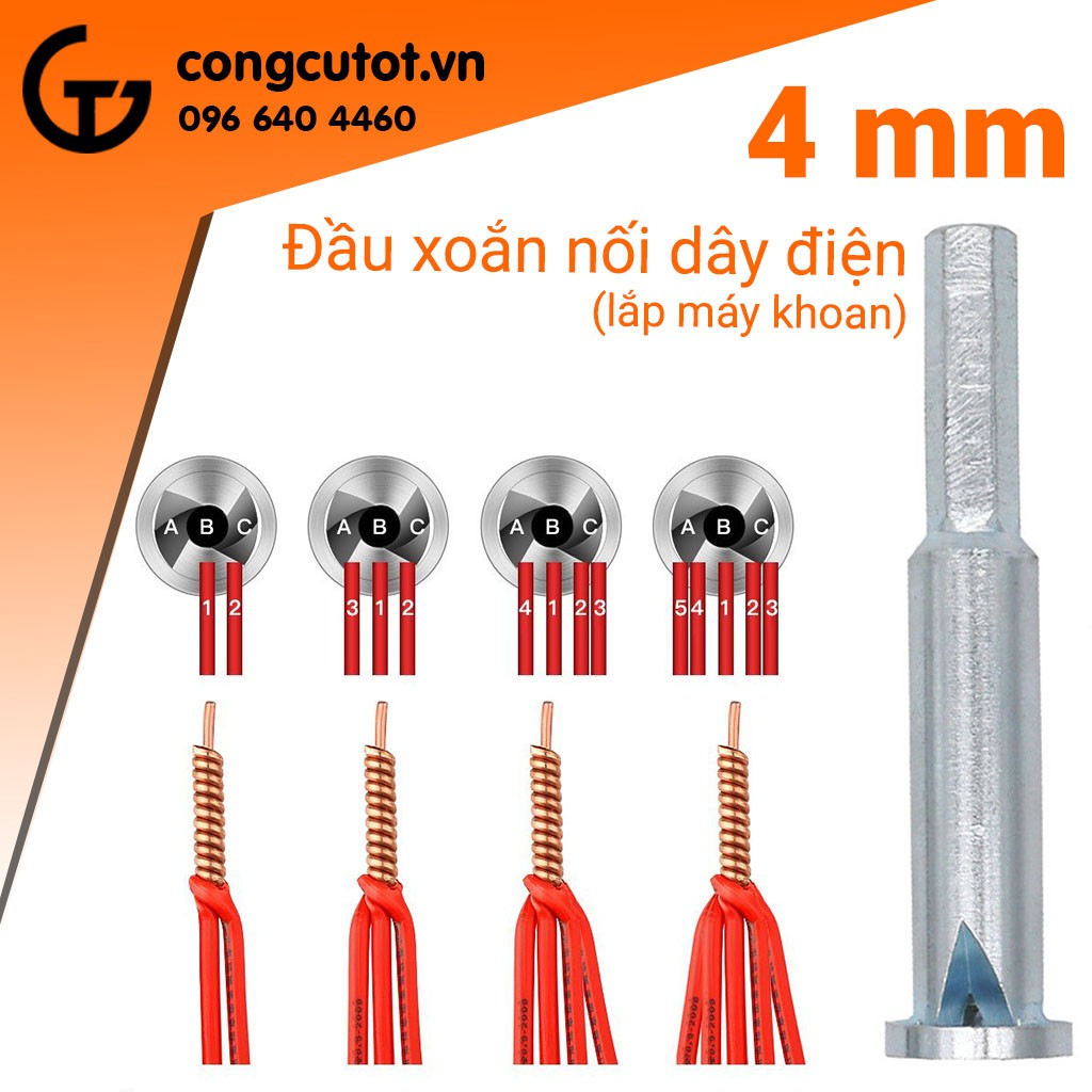 Đầu xoắn nối dây điện 4mm lắp máy khoan