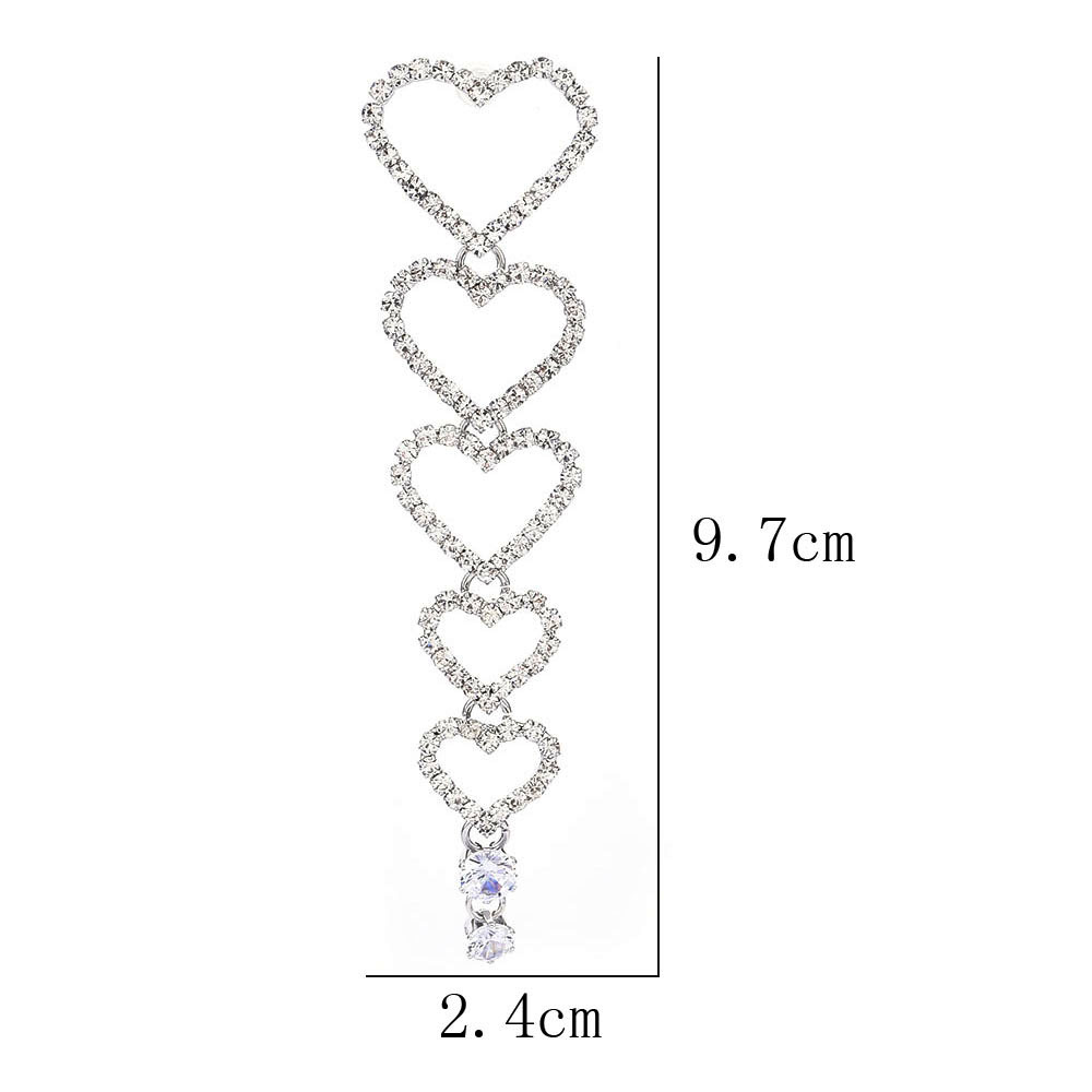 Hoa Tai Dáng Dài Mặt Hình Trái Tim Đính Đá Lấp Lánh