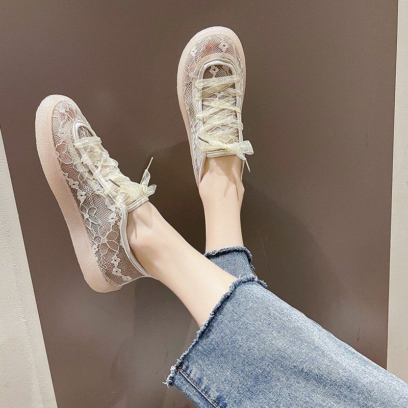 Giày Thể Thao Trắng Phối Ren Lưới Thời Trang Cho Nữ