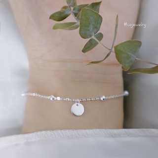Vòng tay nữ lắc tay nữ bạc s925 dây xích bi và mặt tròn nhỏ basic khắc tên theo yêu cầu Cá jewelry LTB97