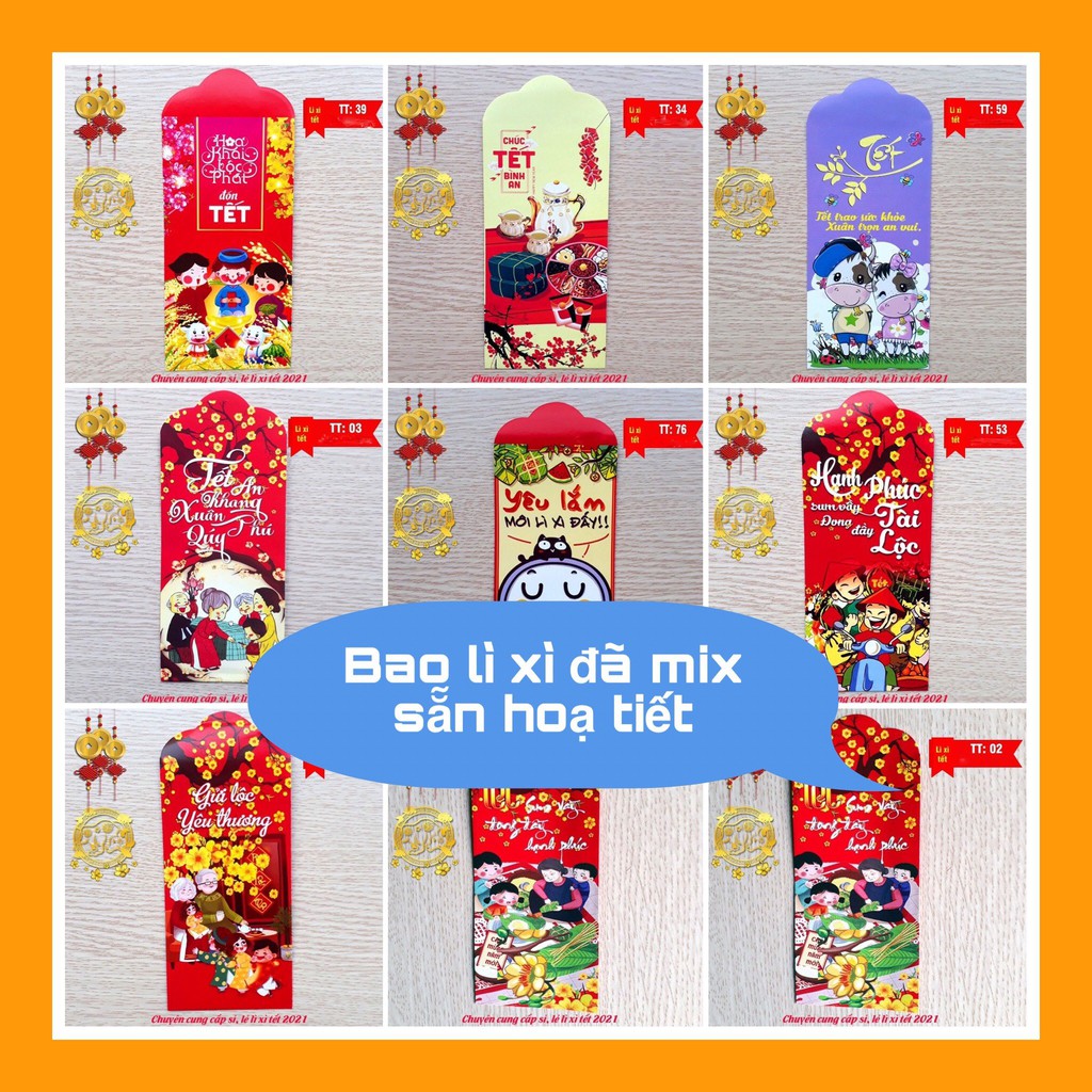 Bao Lì Xì Tết 2021 hoạt hình (Set 20 CÁI) đẹp giá rẻ sỉ tphcm Đã Phối Họa Tiết GUSAN