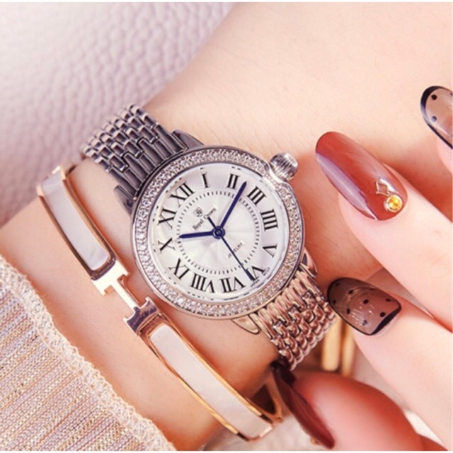 Đồng hồ nữ chính hãng Royal Crown Italy 6119SS dây thép vỏ trắng
