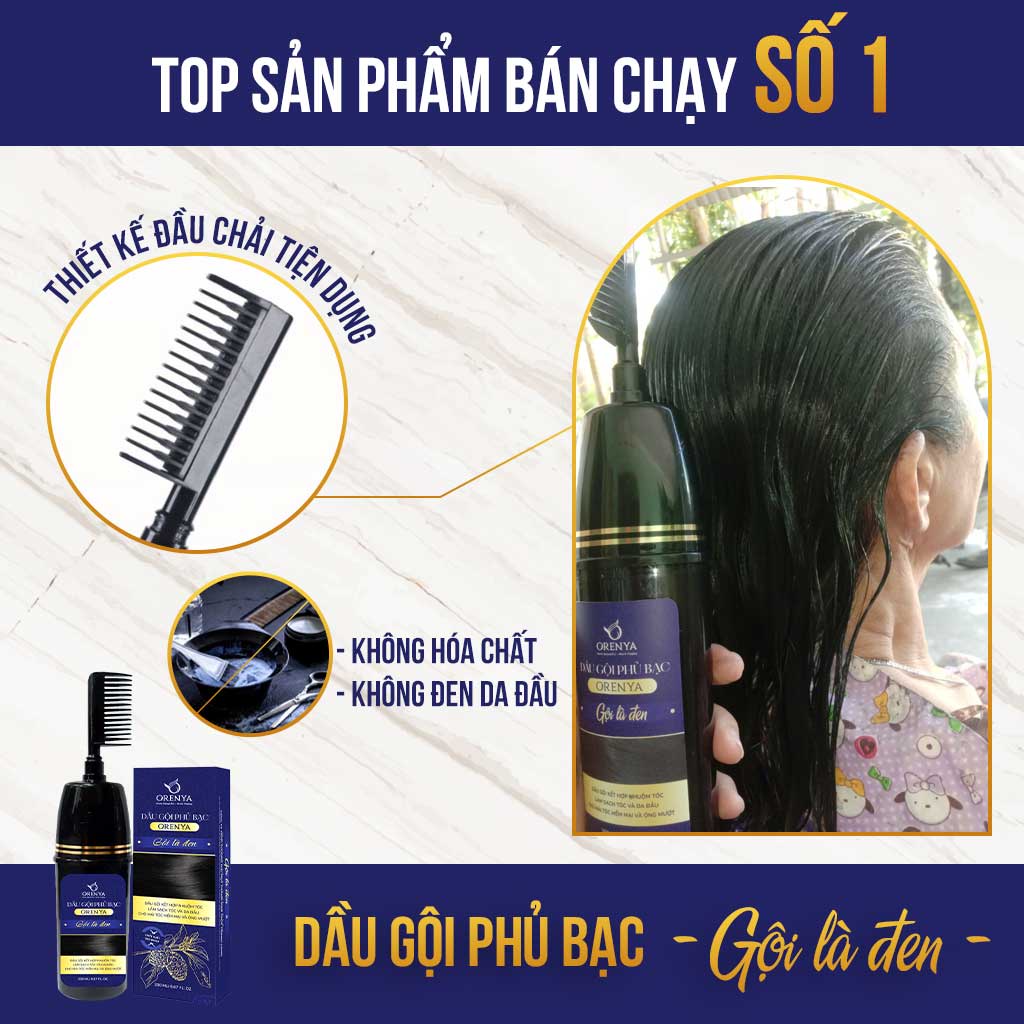 Dầu gội phủ bạc - Dầu gội Phủ Nâu 200ml - CHỈ 10 PHÚT Nhuộm tóc thảo dược, đen nâu tự nhiên - ORENYA Chính hãng