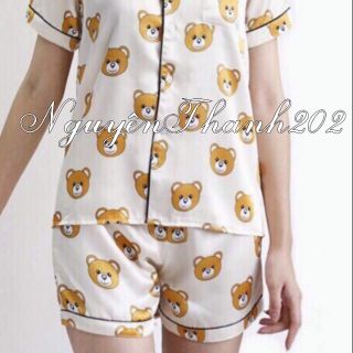 Bộ Pijama lụa satin hình gấu