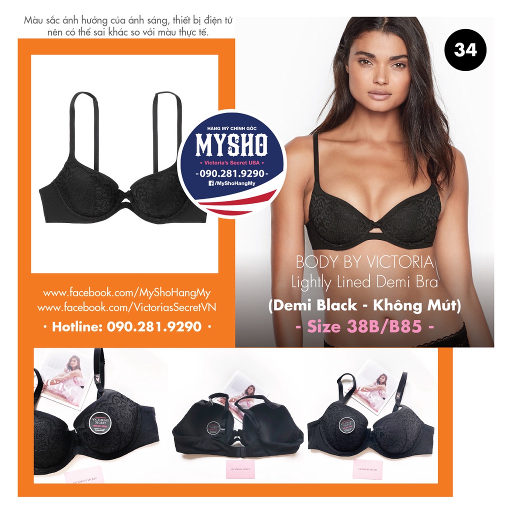 [38B/B85] Áo Lót BBV - Lightly Lined Demi Bra (Demi Black) Không mút