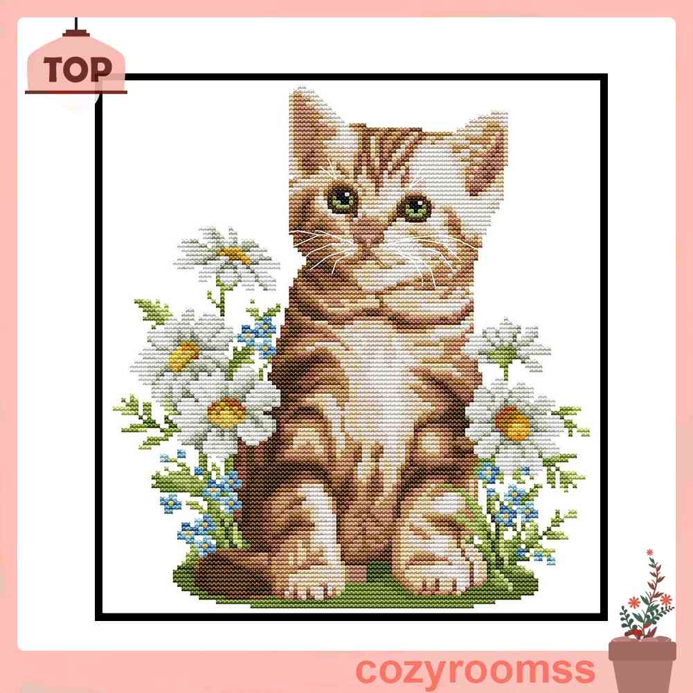 (canvas no printing)  Tranh Thêu Trang Trí Thủ Công 14CT Hình Mèo (Mũi Thêu Hình X)