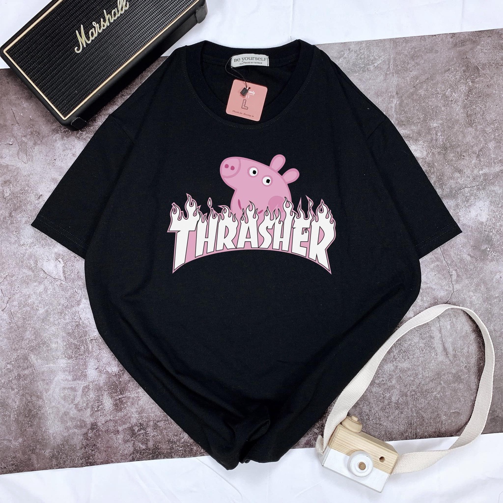 Áo Thun Nam Nữ Unisex Áo Phông vải cotton thoáng mát cổ tròn bigsize XXL 2XL in chữ THRASHER HEO PEPPA - shop.lucas