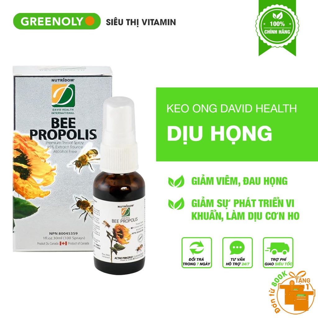 Xịt Keo Ong David Health Bee Propolis Giảm Ho Đau Họng Tăng Sức Đề Kháng Cho Trẻ Em Và Người Lớn - Greenoly